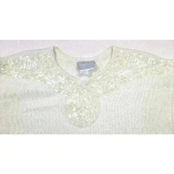 Vintage Joyce Regency Collection 80's White Metallic Sequin Bling Party Sweater - Picture 2 of 7